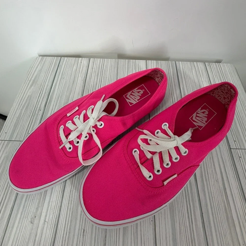 Vans Authentic Neon Pink Canvas Low Top Skate Shoes Mens Size 10